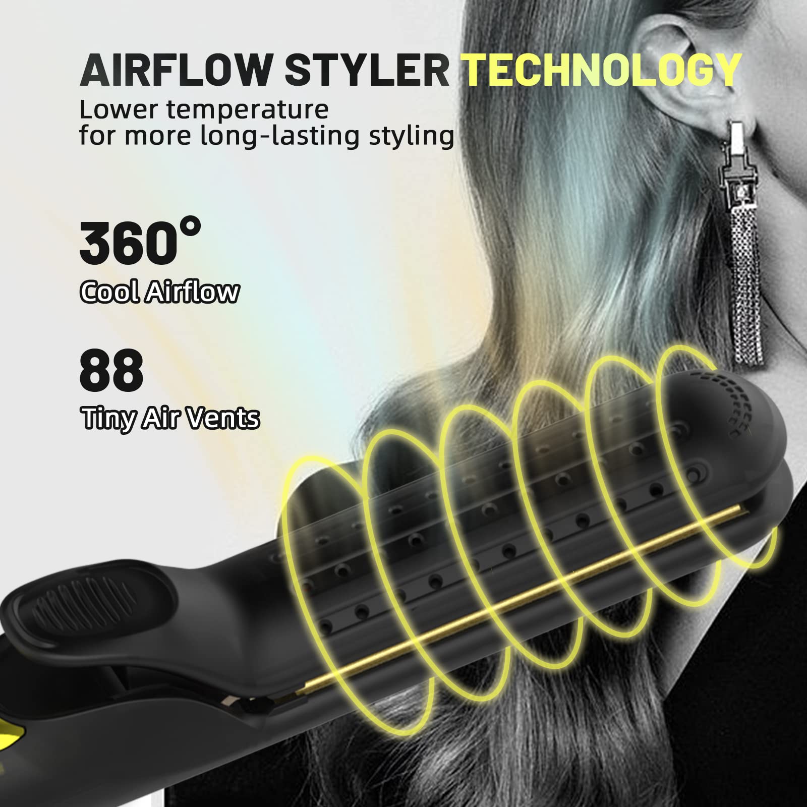 360° Airflow Styler Lockenstab Haarglätter und Lockenwickler für alle Styles mit kühlenden Luftöffnungen